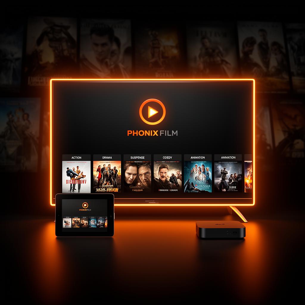 PHONIX FILM exibido em Smart TV, tablet e TV Box com iluminação laranja